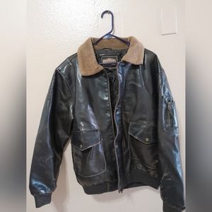 Vintage Arizona Jeans Co Bomber Jacket Sherpa Collar Marrón leather.